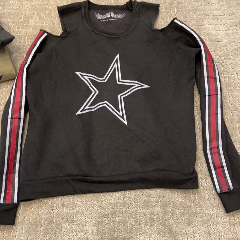 So Nikki could shoulder sweatshirt
